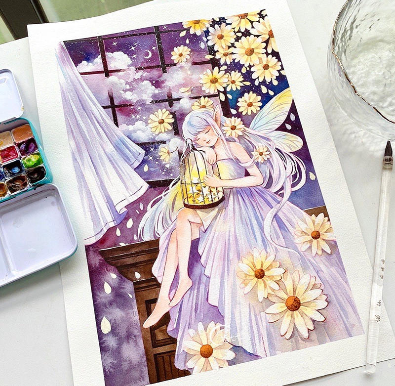 詣七七水彩插畫進階班第二期2021年6月結課【畫質不錯】_百度云網盤視頻資源