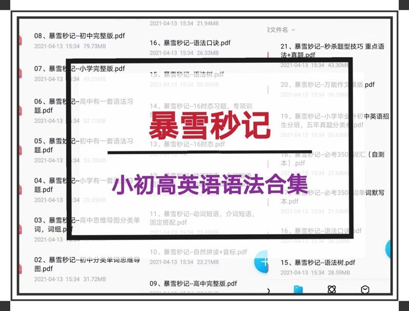 暴雪秒記·小學+初中+高中英語語法全套百度云分享
