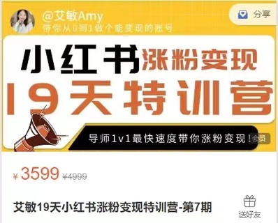【抖音上新】艾敏19天小紅書漲粉變現特訓營，快速學會小紅書漲粉，月入十萬輕松變現!